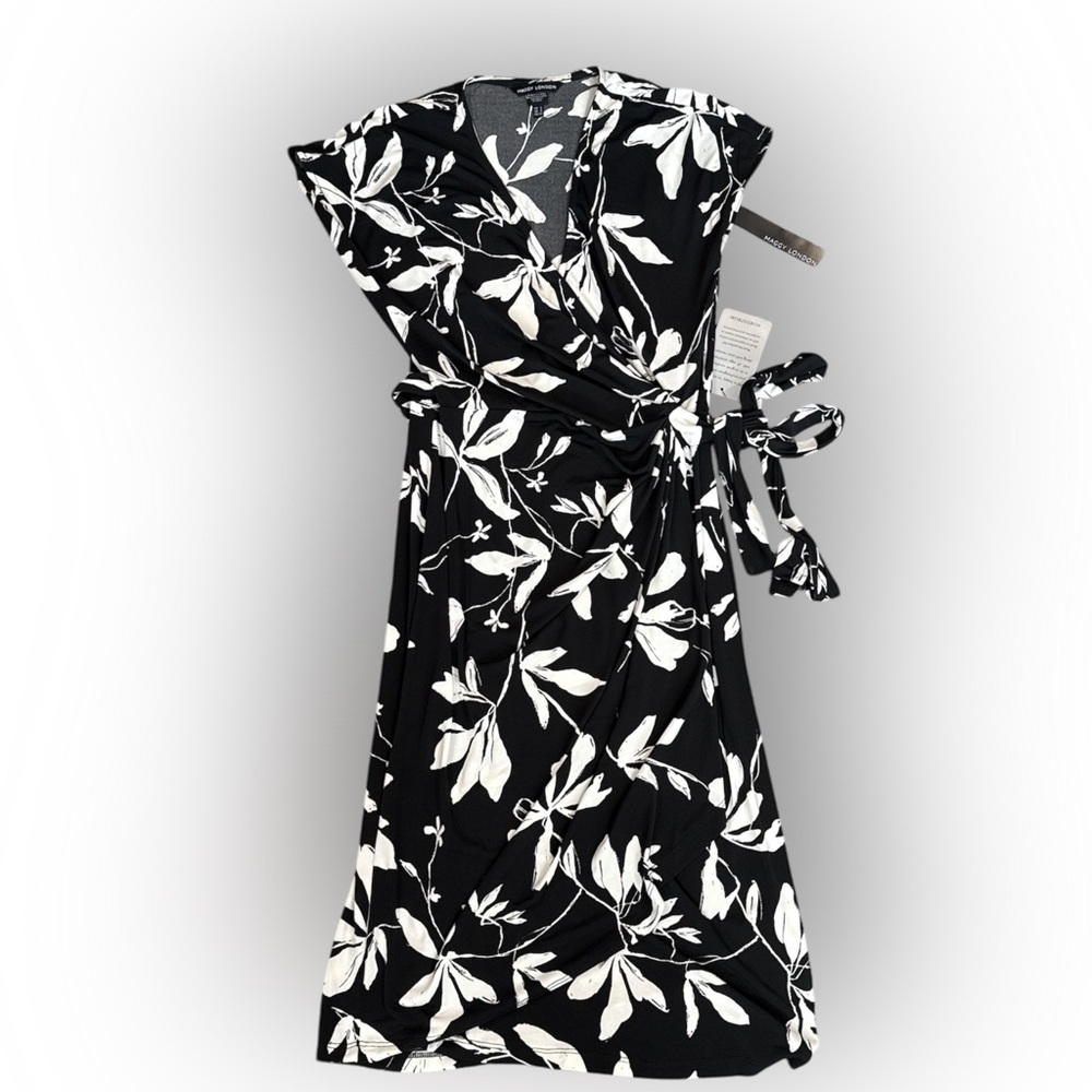 Maggy London Black and White Wrap Dress NWT Size 2